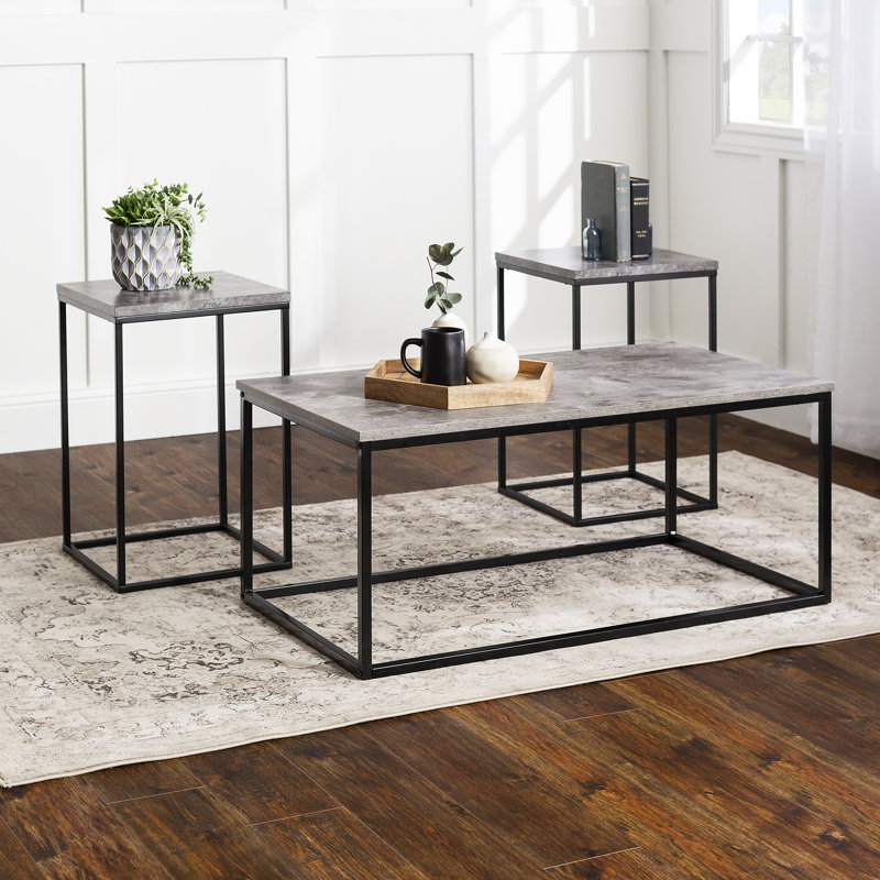 Ensemble de 3 tables d’appoint à boîte ouverte, Béton foncé, Noir