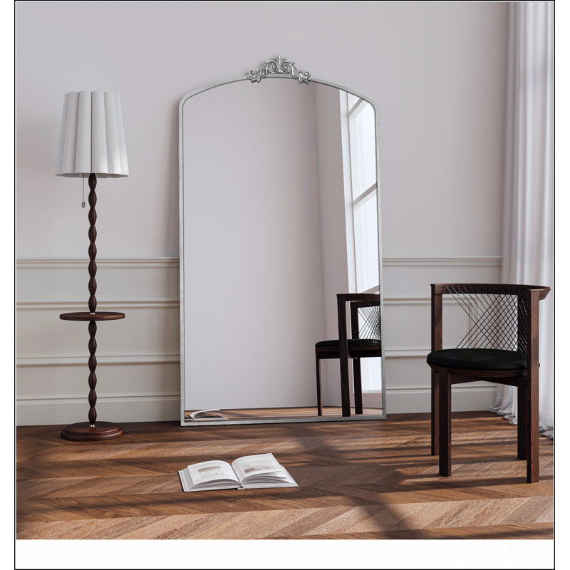 Full Length Vintage Ornate Arched Floor Mirror, Metal Framed, Oversized Wall Mirror for Elegant Home Decor