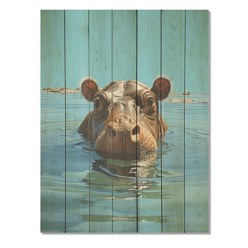 Hippopotame gris sur fond gris, H 32 po x l 24 po