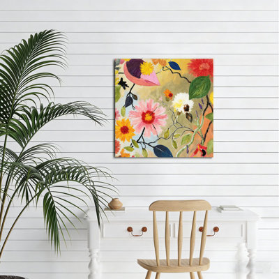 Vignes florales colorées, art mural encastré en bois, 16 L x 16 l