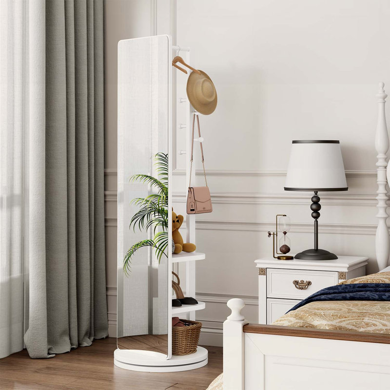 360° Rotating Full Length Mirror,Space-Saving Design for Bedroom and Living Room, White