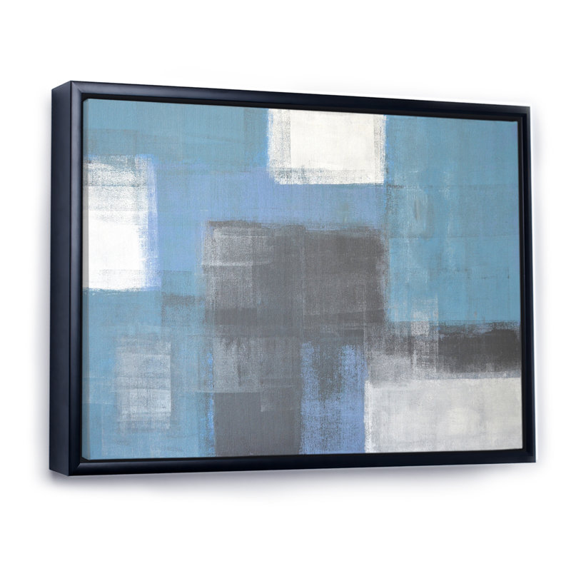 «Gray Meets Blue Modern Art II», reproduction de Marmont Hill, H 8 po x l 12 po x P 1 po, Toile avec cadre flottant noir