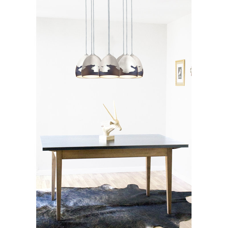 Ombre 8 - Light Dimmable Chandelier, 36" H x 18" W x 18" D, Black/Silver, Nickel Braided Cord
