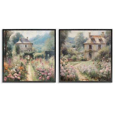 Quaint French Country Garden 2 PC Black Framed Giclee Art Set by RileyB