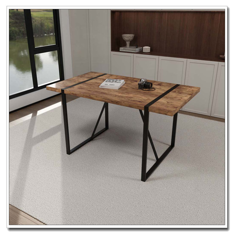 Industrial Rectangular Dining Table, Brown Wood