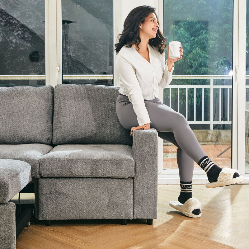 Aubade L-Shaped Modular Storage Sofa Set, Light Gray Chenille