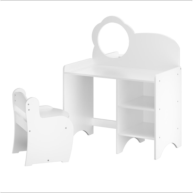 Kids Vanity Table With Mirror And Chair, Wooden Children's Dressing Makeup Desk With Storage Shelves, Study And Activity Table For Girls And Boys, Playroom Bedroom Furniture