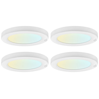  7-Inch LED Flush Mount Ceiling Light with Photocell Sensor, Bi-Level PIR Motion Detection, 5CCT, 1050LM, 15W, CRI90, Wet Rated, ETL 4 Pack