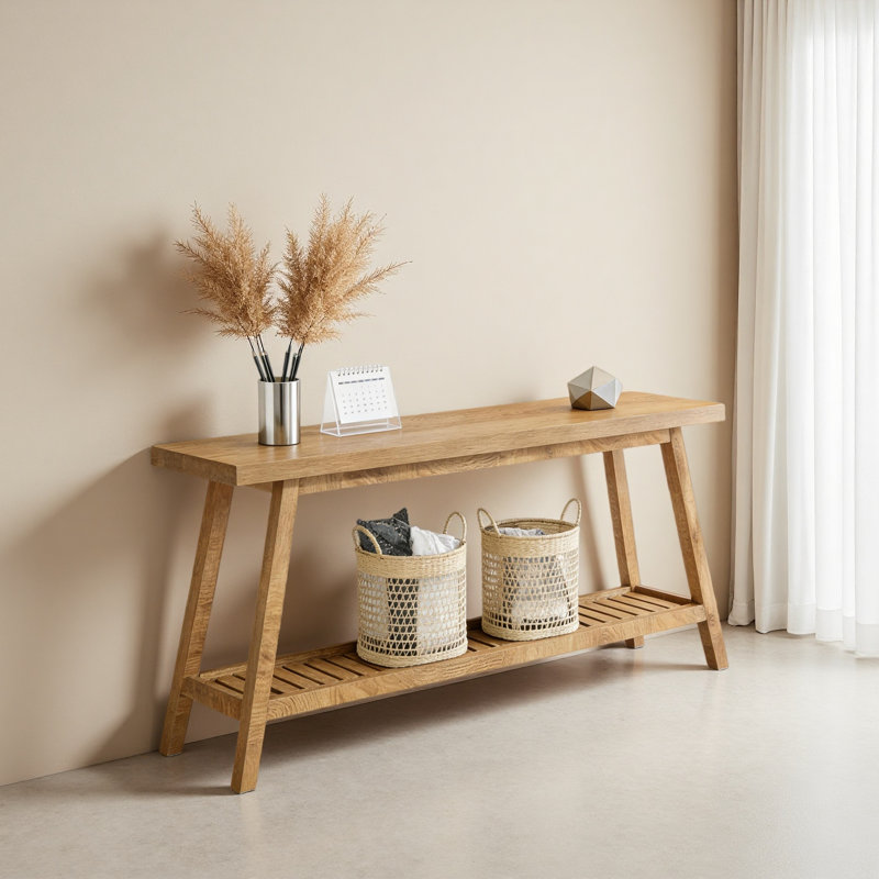 2-Tier Entryway Table,Sofa Table,Space-Saving Console Table, Light Brown