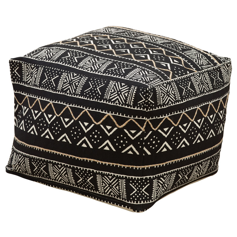 Hoch Upholstered Pouf, Black Cotton