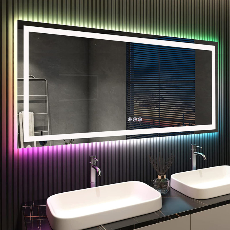 Miroir de salle de bain / meuble-lavabo en verre trempé rétro-éclairé et certifié anti-buée à DEL certifié UL - Basics by Wayfair ™