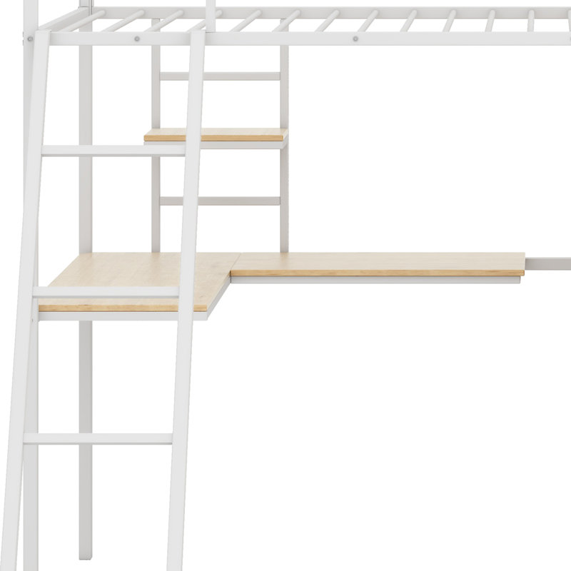 Lit mezzanine avec bureau en L et garde-robe, Blanc