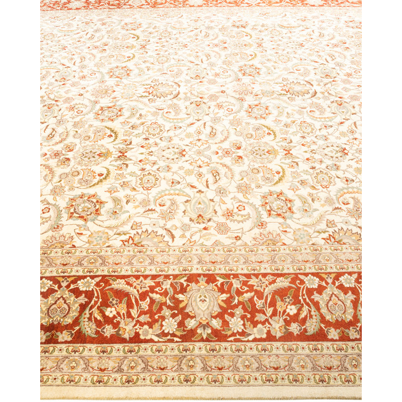Hayner One-of-a-Kind Hand-Knotted New Age 9'2" x 12'2" Wool Area Rug in Ivory/Orange
