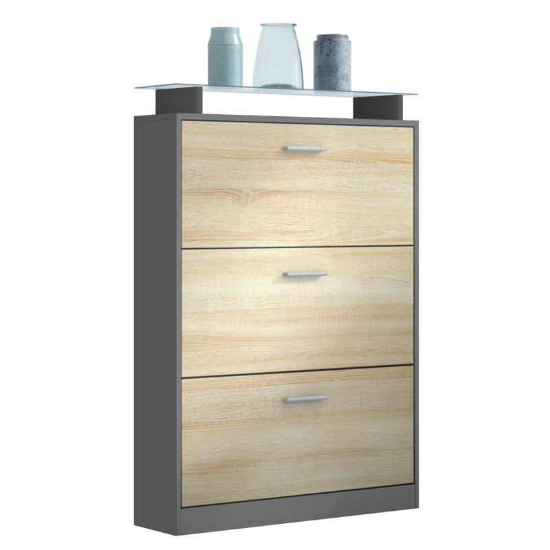 24 Pair Shoe Storage Cabinet, Anthracite/Oak
