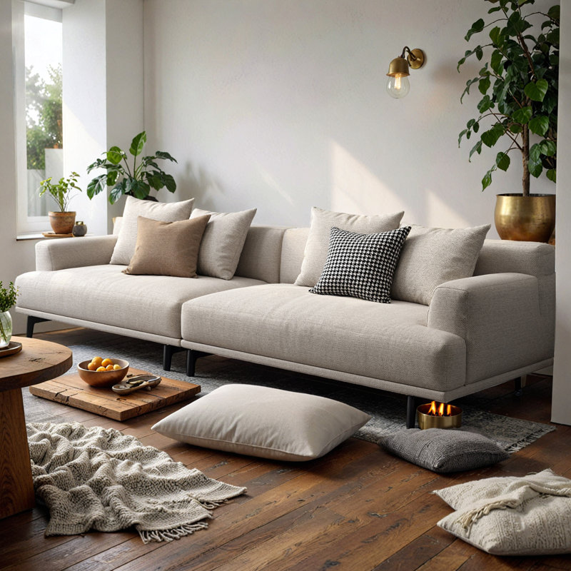 Canapé moderne en lin rembourré de coton pour le salon, 29.9" H x 110.2" W x 37.4" D