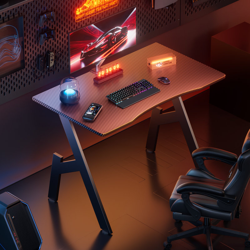 Armas Gaming Desk With Carbon Fibre Surface- A Shaped Gamer Desk Computer Workstation Home Office Ergonomic PC Desk Simple 32" Gaming Table Home Office Desks