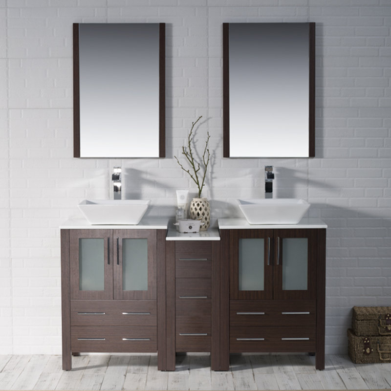 Ensemble de meuble-lavabo double 60 "avec miroir Mance, Wengé