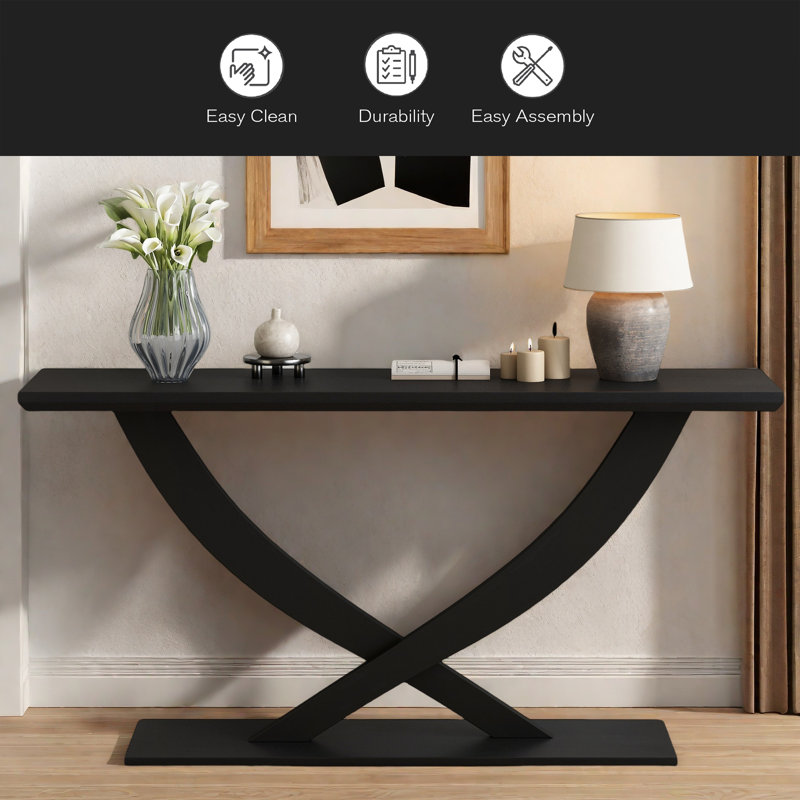 Console moderne de 57 po avec pieds croisés, construction robuste et grande surface, parfaite pour le salon ou la chambre à coucher