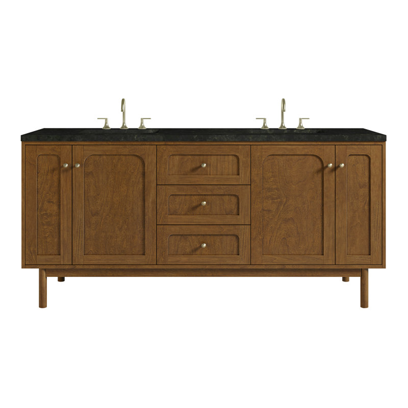 Laurent 72" Double Bathroom Vanity Set, 8" Widespread, Phantome, Honey Brown