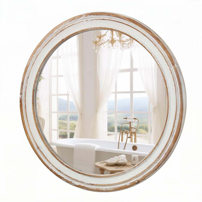 Wooden Farmhouse Round Wall Mirror