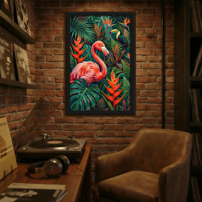 Animals Tropical Flamingo And Toucan Jungle Scene