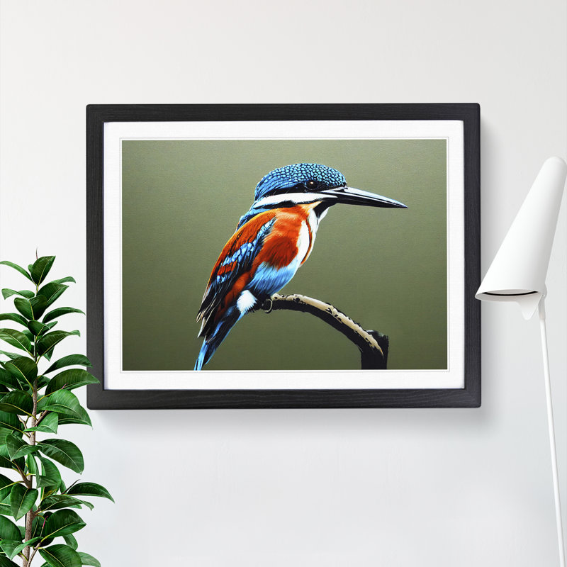 Irresistible Kingfisher Bird - Single Picture Frame Print, Black, 46cm H x 64cm W x 2cm D