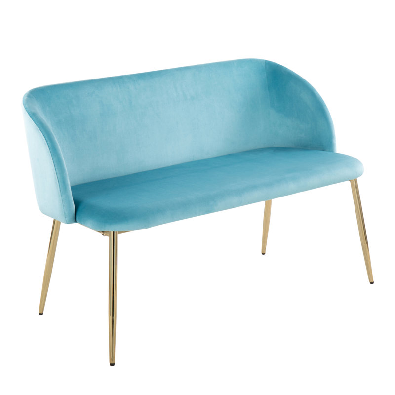 Terrence Velvet Upholstered Bench, Light Blue/Gold