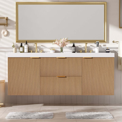 59.3 Inch Double Sink Bathroom Vanity With SMC Resin Top, Painted MDF Cabinet With Soft Close Doors, Divided Drawers, Wall-Mounted Modern Storage Vanity