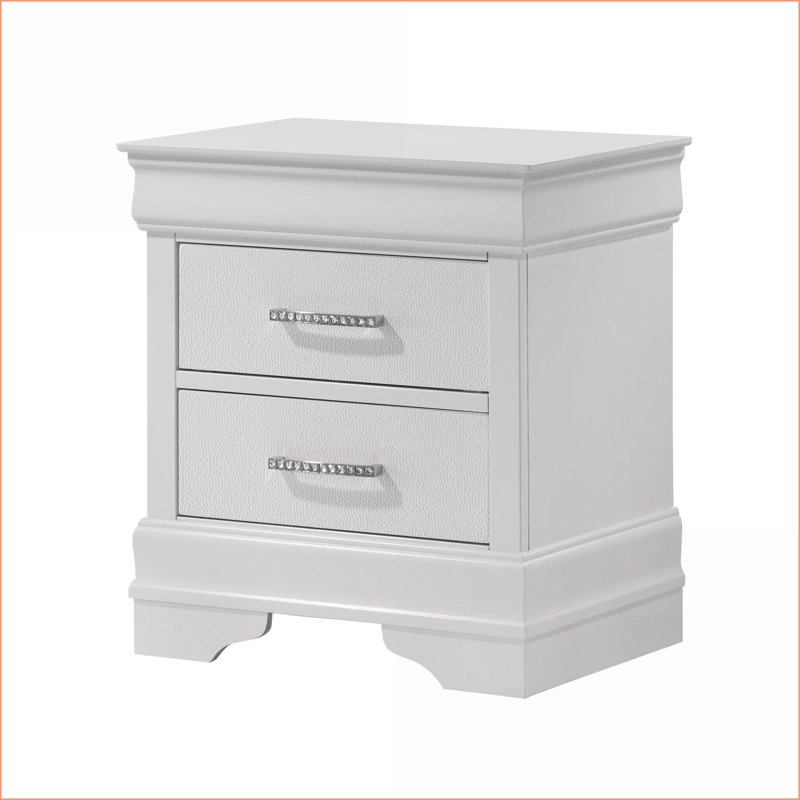 Table de chevet 2 tiroirs Modern Glam, Blanc