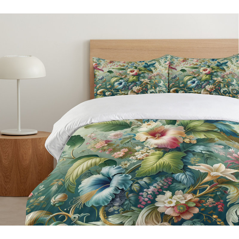 Jungle Floral Duvet Cover, California King Duvet Cover + 2 Standard Shams