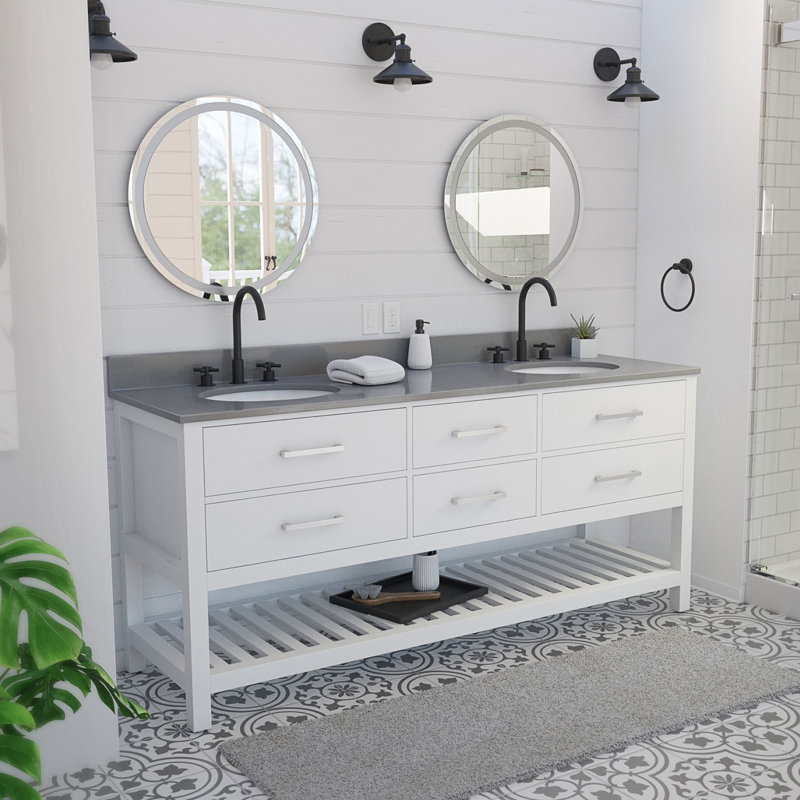 Ensemble de meuble-lavabo double 72 ", Blanc, Blanc