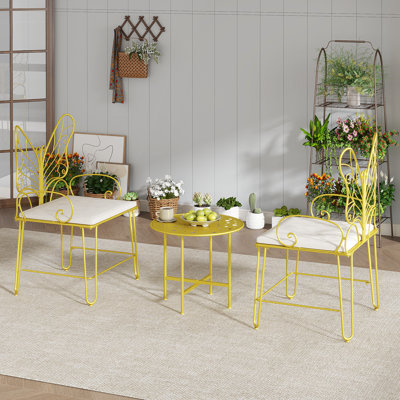 Ensemble de salle à manger d'extérieur en métal pour 2 personnes avec coussin et table ronde