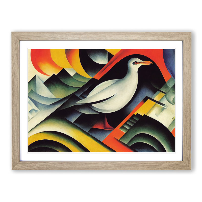 Abstract Seagull Art - Framed Print, 25cm H x 34cm W x 2cm D, Oak