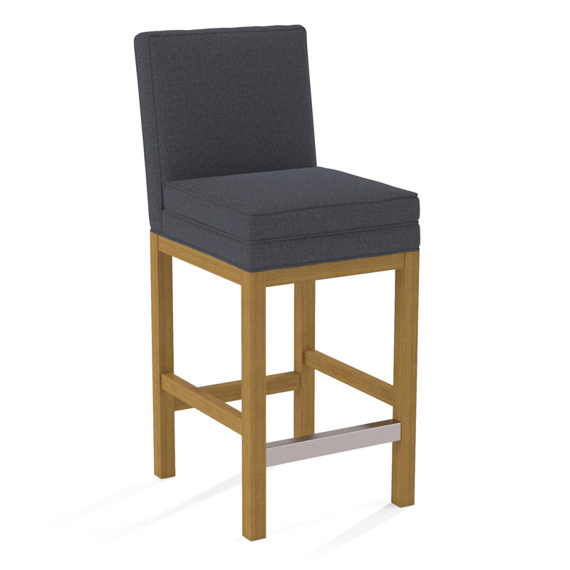 Upholstered Stool, Honey Finish, Beige Performance Fabric; 0851-73