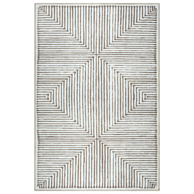  Washable Non-Slip Rug - Brown Striped Area Rug for Living Room, Bedroom, Dining Room, and Kitchen