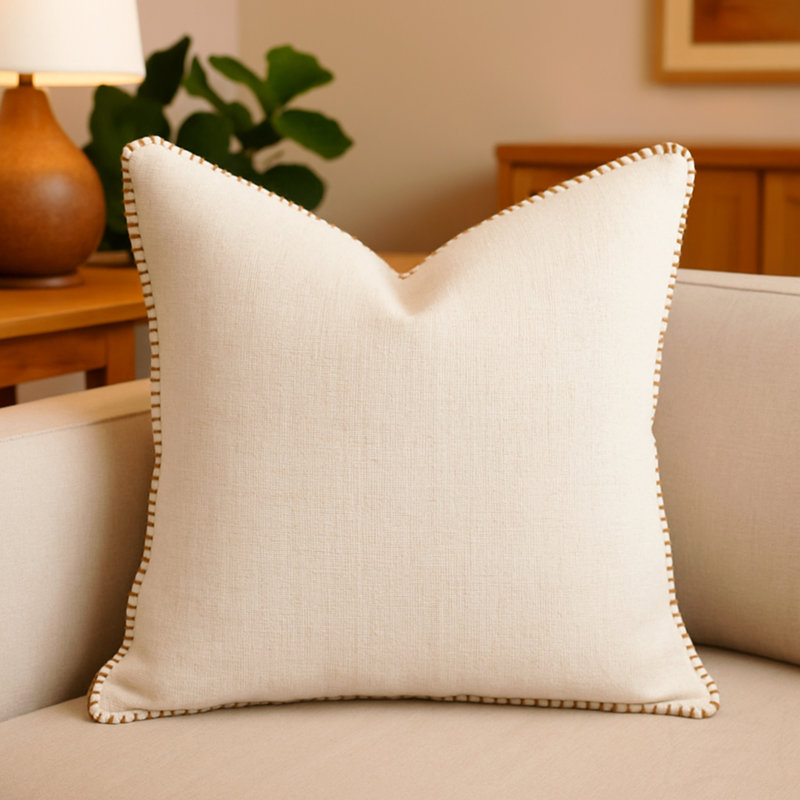 Coussin décoratif en lin - avec coutures décoratives pour une allure raffinée
