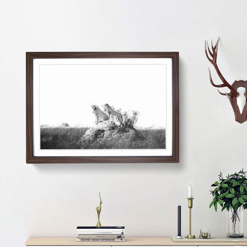 Family of Cheetahs - Picture Frame Graphic Art Print, Walnut, 35cm H x 50cm W x 2cm D
