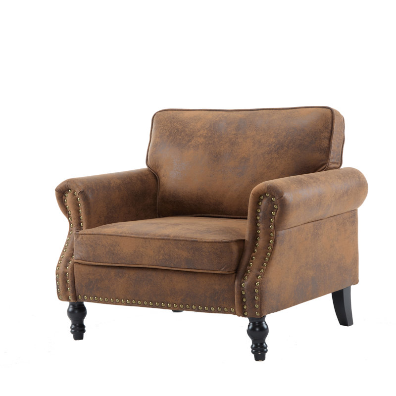 40" Faux Leather Upholstered Single Sofa Accent Chair With Nailhead Trim, Brown Faux Leather