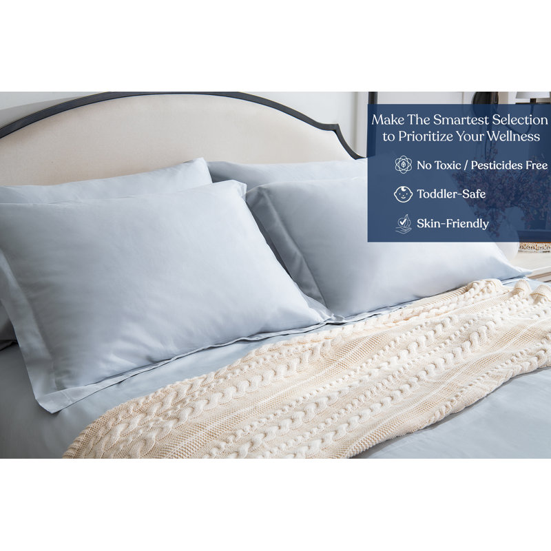 Delara GOTS-Certified Organic Cotton Sateen Fitted Sheet, 400 Thread Count, Soft Long-Staple Cotton, 16" Deep Pocket