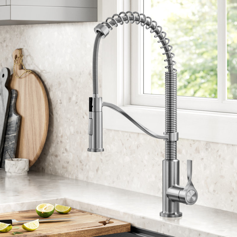 Kraus Torak Commercial Style 2-Function Single Handle Pull Down Kitchen Faucet, Stainless Steel