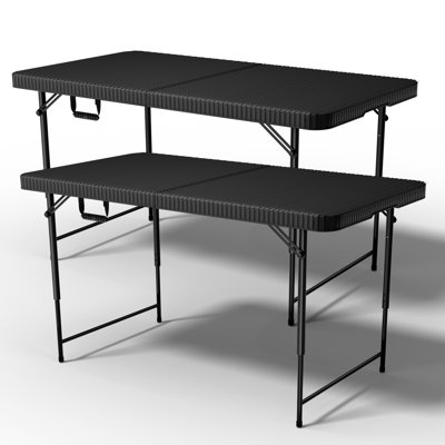 Table pliante Ortus 4 pieds, hauteur réglable à 3 positions, capacité de poids lourds de 440 lb, motif en osier PEHD, tables pliantes portables pour le camping, les fêtes, l'intérieur et l'extérieur, paquet de 1.