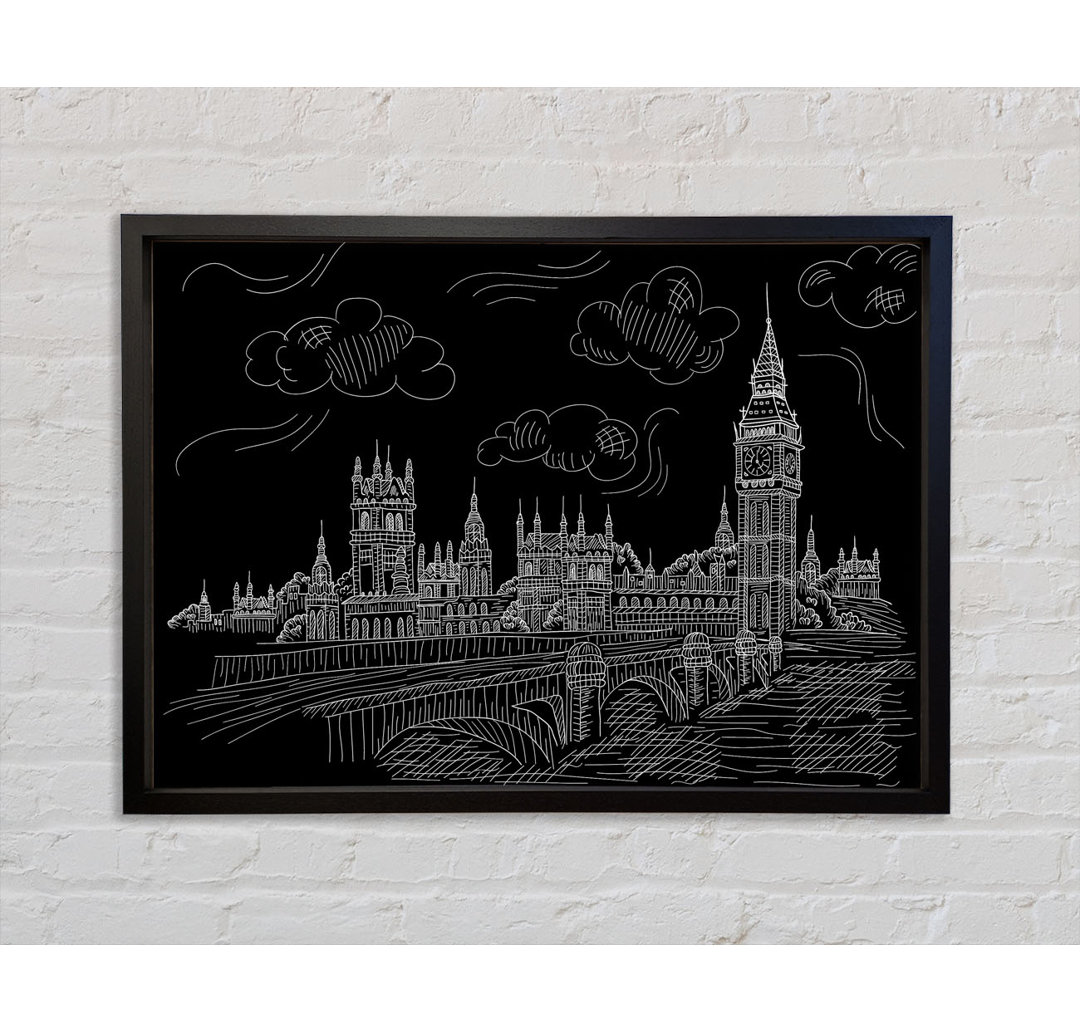 Houses Of Parliament And Big Ben Outline - Einzelbildrahmen Kunstdrucke auf Leinwand