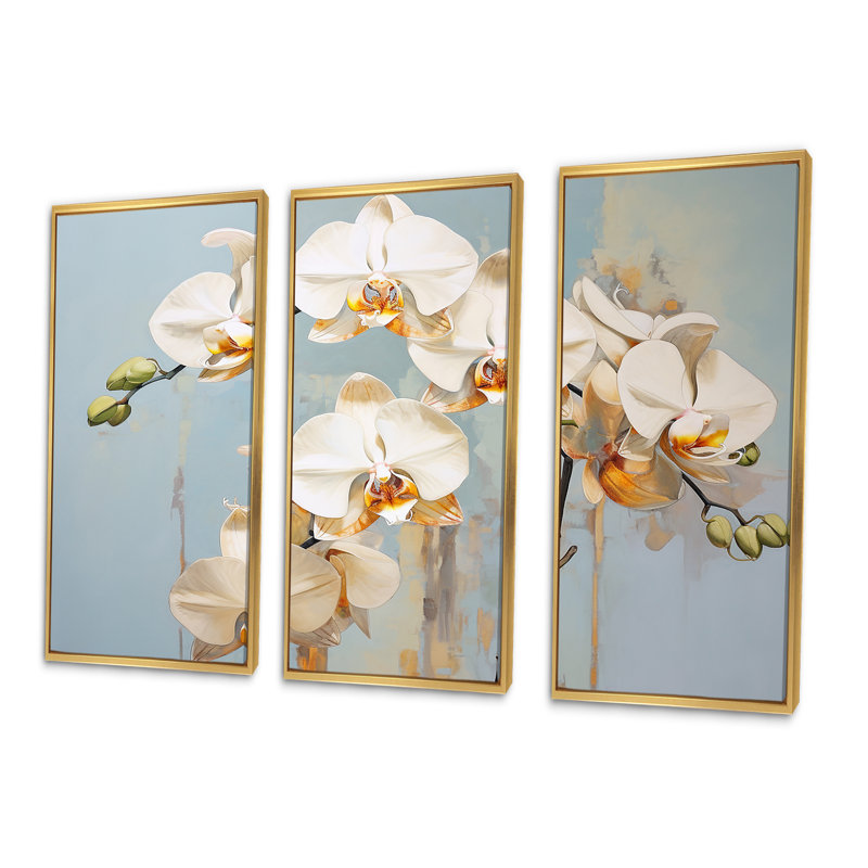 Ensemble de décorations murales Beige Orchids Tranquility VII - Orchids, Cadre flottant doré, H 32 po x l 48 po x P 1 po