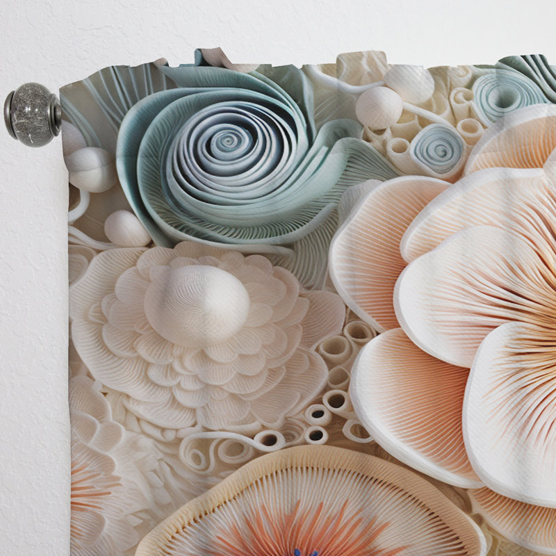 Gokmen Blue And White Coral Underwater Bouquet I - Nautical Velvet Curtain - Room Darkening - 1 panel, 52" W x 108" L