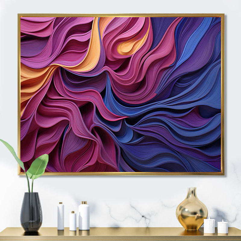 Art mural géométrique bleu et mauve, Cadre d'angle fermé noir, H 12 po x l 20 po x P 1 po