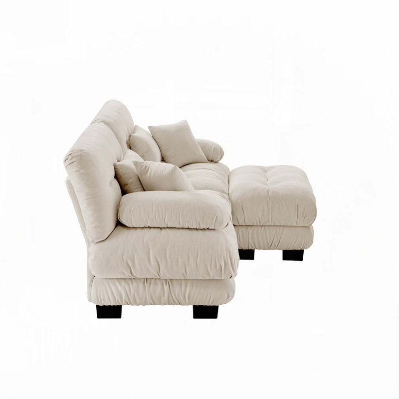 Canapé en chenille 2 places avec repose-pieds en tissu, Café clair