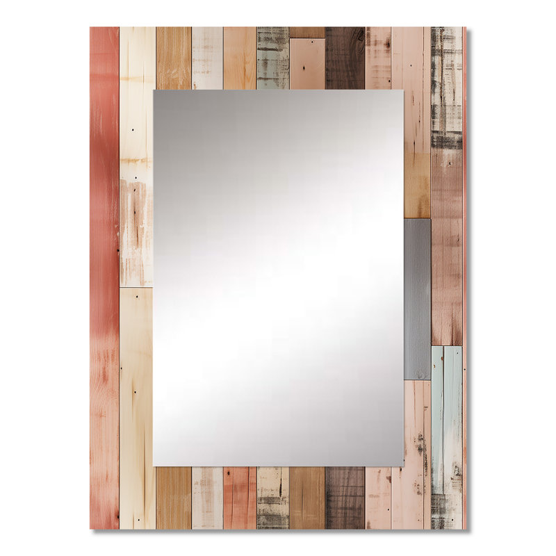 Alistaire Farmhouse Planks - motif à rayures roses - miroir décoratif à rayures, 32 po x 24 po
