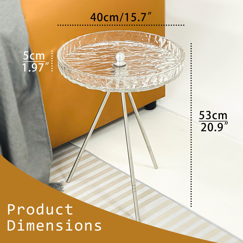 Vahrij Round Side Table, Tempered Glass Top End Table Modern Coffee Table Dining Table for Living Room, Balcony, Bedroom