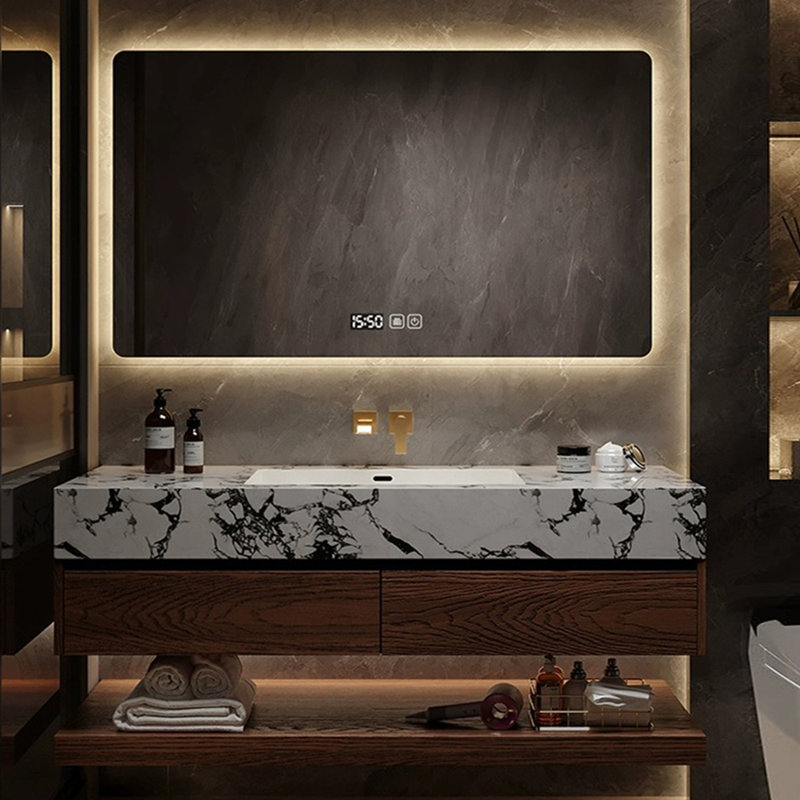 Armoire de salle de bain légère et luxueuse, 55", Brun