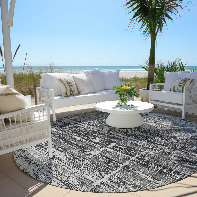 Mahaney Abstract Indoor / Outdoor Rug, Round 8'